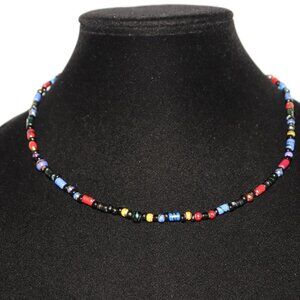 🖤 NWOT Black & Colorful Beaded Necklace with Metallic Accents – 18.5"  🌟